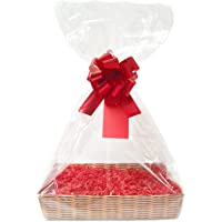 Cesta de regalo- bandeja de cartón de mimbre- lazo rojo y bolsa de celofán.- Large - 35cm x 24cm x8cm high